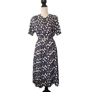 Deep Sea Floral Pleated Dress